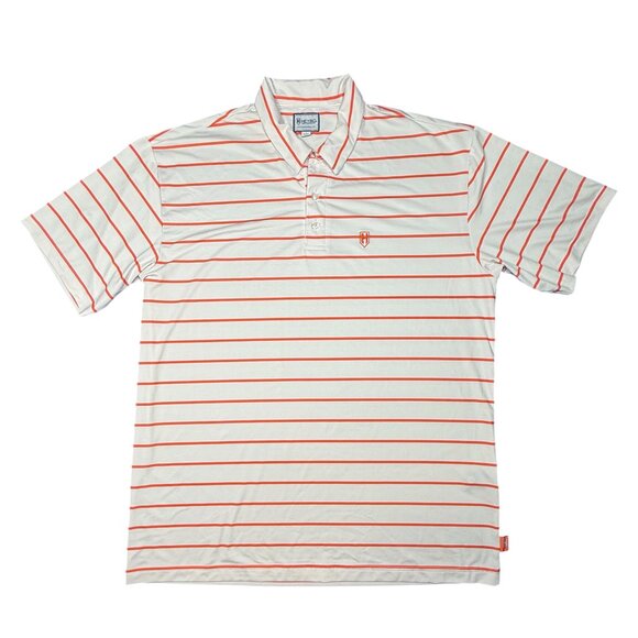 Heybo Outdoors - Mens Large Polo - White and Orange Strip - Picture 2 of 7